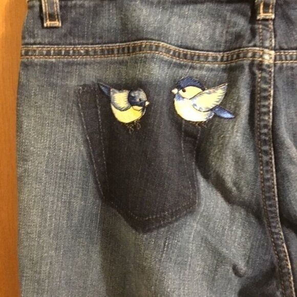 Express 70s Y2K Vintage Flare Bell Bottom Hippie Flower Embroidered Jeans 12 - Picture 7 of 12